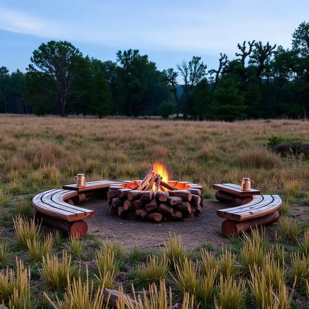 Fire pit in the meadow at dusk