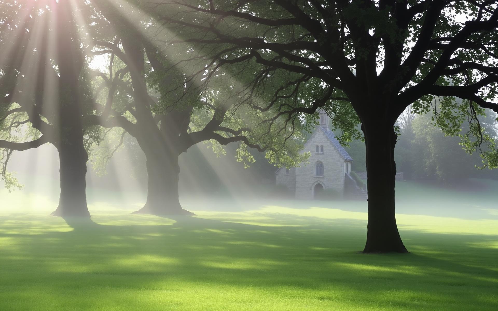 Sunlight filtering through ancient trees at Unstone Grange